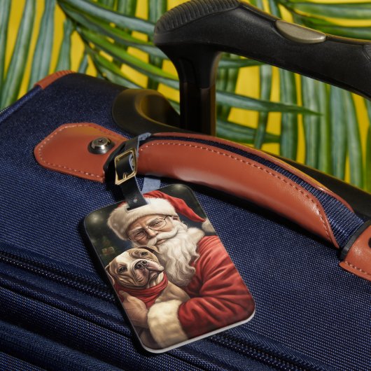 アメリカの(犬)スタッフォードとサンタクロースのクリスマス ラゲッジタグ (正面インサイチュ1)