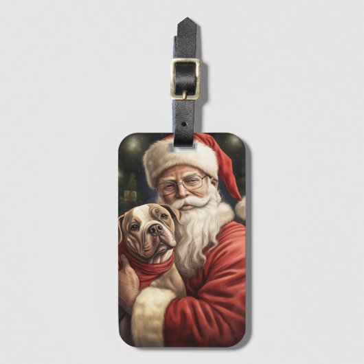 アメリカの（犬）スタッフォードとサンタクロースのクリスマス ラゲッジタグ (正面縦)