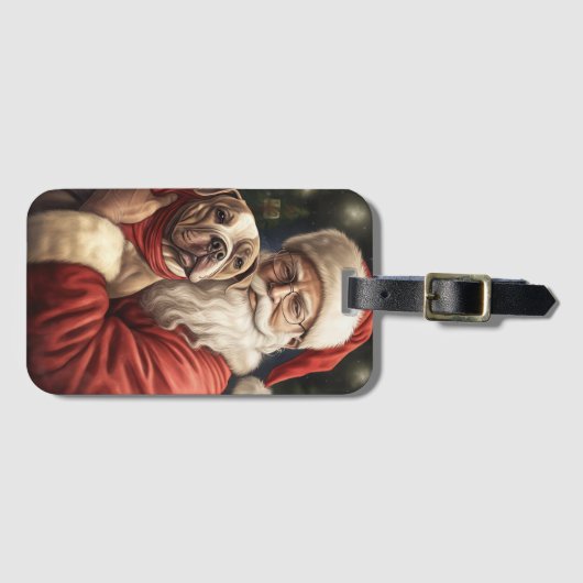 アメリカの（犬）スタッフォードとサンタクロースのクリスマス ラゲッジタグ (正面横)