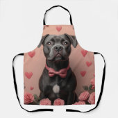 アメリカの(犬)スタッフォードとバラ – バレンタインデー エプロン (正面)