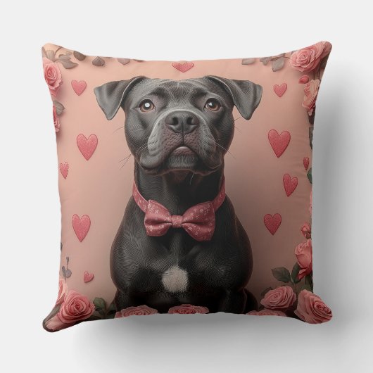 アメリカの(犬)スタッフォードとバラ – バレンタインデー クッション (裏面)