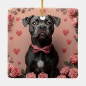 アメリカの(犬)スタッフォードとバラ – バレンタインデー セラミックオーナメント (裏面)