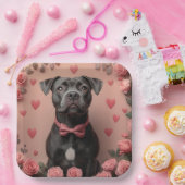 アメリカの(犬)スタッフォードとバラ – バレンタインデー ペーパープレート (パーティー)