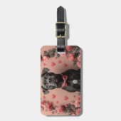 アメリカの(犬)スタッフォードとバラ – バレンタインデー ラゲッジタグ (正面縦)