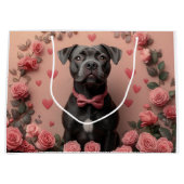 アメリカの(犬)スタッフォードとバラ – バレンタインデー ラージペーパーバッグ (正面)