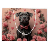 アメリカの(犬)スタッフォードとバラ – バレンタインデー ラージペーパーバッグ (裏面)