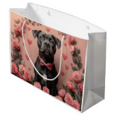 アメリカの(犬)スタッフォードとバラ – バレンタインデー ラージペーパーバッグ (裏面アングル)