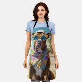 アメリカの（犬）スタッフォードオンビーチ、夏の贈り物 エプロン (着用した状態)