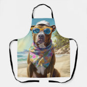 アメリカの（犬）スタッフォードオンビーチ、夏の贈り物 エプロン (正面)