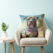 アメリカの（犬）スタッフォードオンビーチ、夏の贈り物 クッション (椅子)