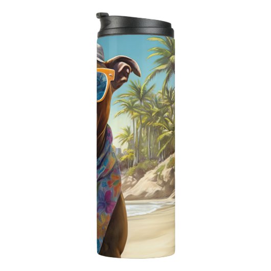 アメリカの(犬)スタッフォードオンビーチ、夏の贈り物 タンブラー (回転右)