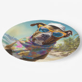 アメリカの(犬)スタッフォードオンビーチ、夏の贈り物 ペーパープレート (アングル)