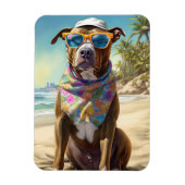 アメリカの（犬）スタッフォードオンビーチ、夏の贈り物 マグネット (縦)