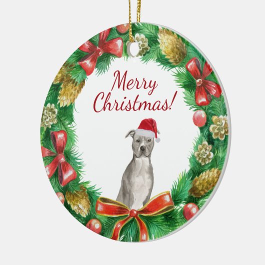 アメリカの（犬）スタッフォードテリアードッグメリークリスマス セラミックオーナメント (左)