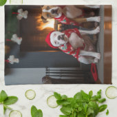アメリカの（犬）スタッフォードバイザ暖炉クリスマス キッチンタオル (折り畳み)