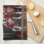アメリカの（犬）スタッフォードバイザ暖炉クリスマス キッチンタオル (四つ折り)