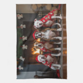 アメリカの（犬）スタッフォードバイザ暖炉クリスマス キッチンタオル (縦)