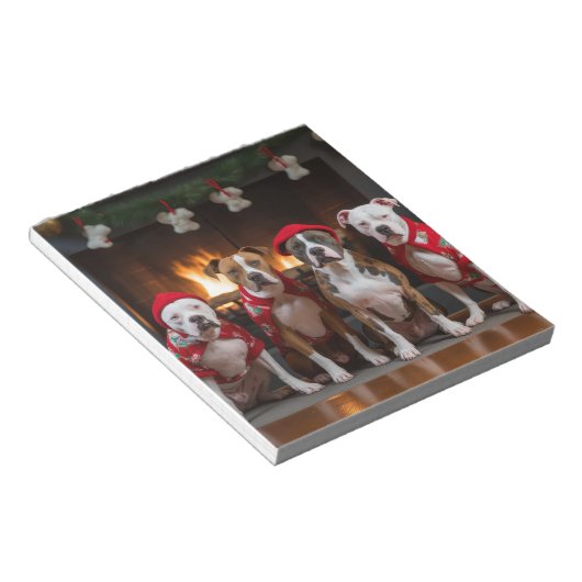 アメリカの(犬)スタッフォードバイザ暖炉クリスマス ノートパッド (アングル)