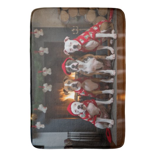 アメリカの（犬）スタッフォードバイザ暖炉クリスマス バスマット (正面縦)