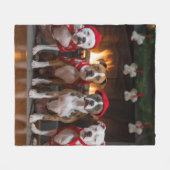 アメリカの（犬）スタッフォードバイザ暖炉クリスマス フリースブランケット (正面(横))