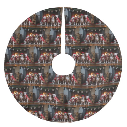 アメリカの（犬）スタッフォードバイザ暖炉クリスマス ブラッシュドポリエステルツリースカート (正面)