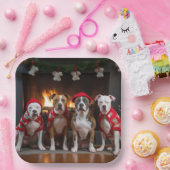 アメリカの（犬）スタッフォードバイザ暖炉クリスマス ペーパープレート (パーティー)
