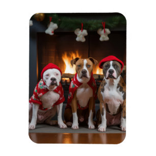 アメリカの(犬)スタッフォードバイザ暖炉クリスマス マグネット