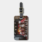 アメリカの(犬)スタッフォードバイザ暖炉クリスマス ラゲッジタグ (正面縦)