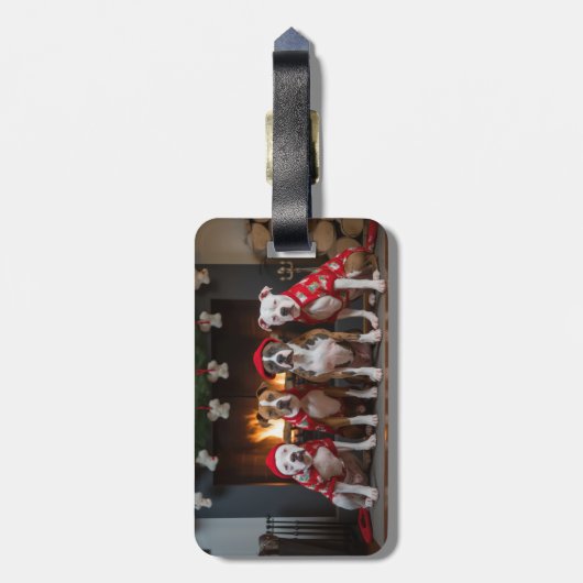 アメリカの（犬）スタッフォードバイザ暖炉クリスマス ラゲッジタグ (裏面縦)