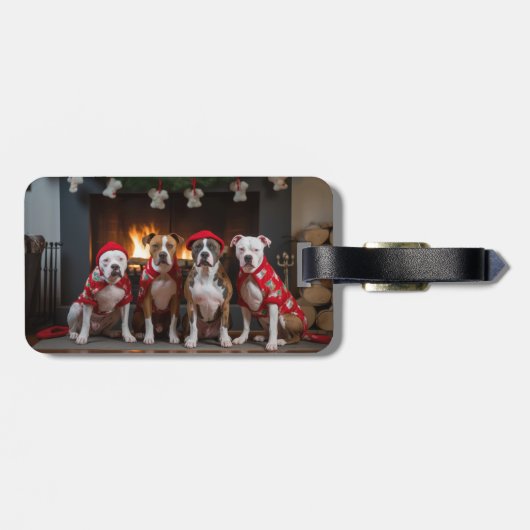 アメリカの（犬）スタッフォードバイザ暖炉クリスマス ラゲッジタグ (裏面横)