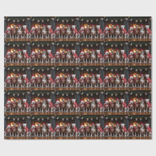 アメリカの(犬)スタッフォードバイザ暖炉クリスマス ラッピングペーパー (フラット)