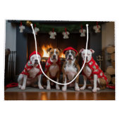 アメリカの（犬）スタッフォードバイザ暖炉クリスマス ラージペーパーバッグ (裏面)