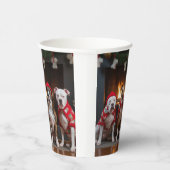 アメリカの（犬）スタッフォードバイザ暖炉クリスマス 紙コップ (右)
