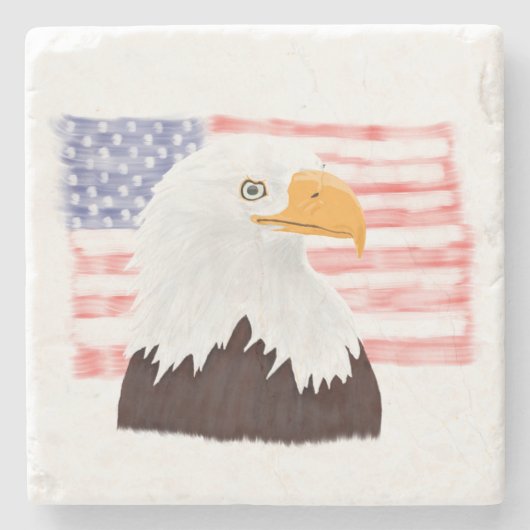 アメリカのBald EagleとFlag – 透明。 ストーンコースター (正面)
