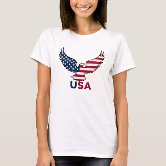 アメリカはっきりしたの愛国的イーグルと国旗のデザイン Tシャツ (正面)