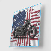 アメリカはっきりした国旗の背景を背景にしたオートバイ スクエア壁時計 (傾斜)