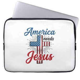 アメリカはイエスを必要としている愛国的な十字架Tシャツデザイン_1 ラップトップスリーブ