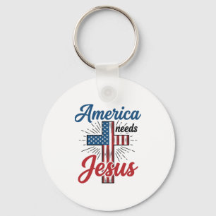アメリカはイエスを必要としている 愛国的な十字架のTシャツデザイン_1 キーホルダー