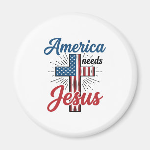 アメリカはイエスを必要としている 愛国的な十字架のTシャツデザイン_1 マグネット