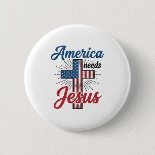 アメリカはイエスを必要としている 愛国的な十字架のTシャツデザイン_1 缶バッジ