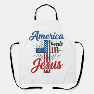 アメリカはイエスを必要としている 愛国的な十字架Tシャツデザイン_1 エプロン