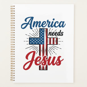 アメリカはイエスを必要としている 愛国的な十字架Tシャツデザイン_1 プランナー手帳
