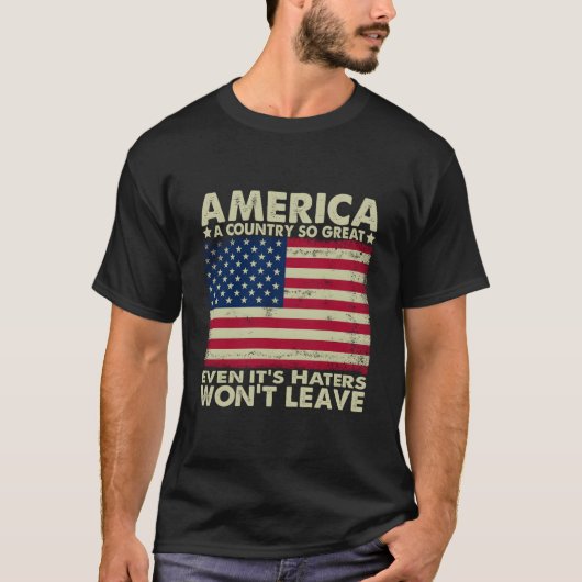 アメリカは偉大な国+その信者すら離れない Tシャツ (正面)