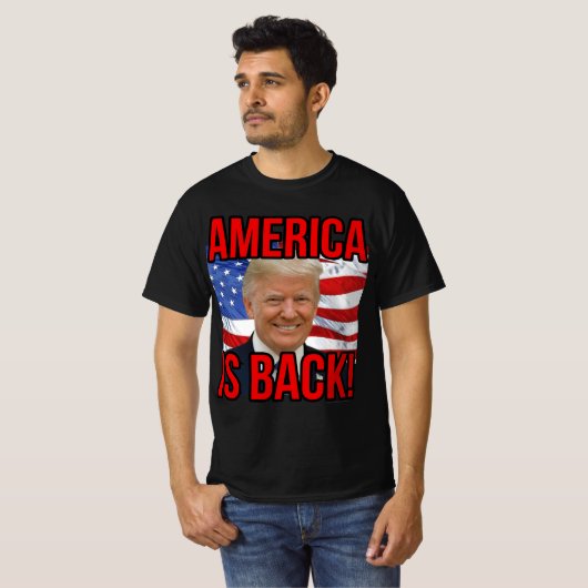 アメリカは戻るドナルド・トランプ米国国旗SOTU Tシャツ (正面フル)