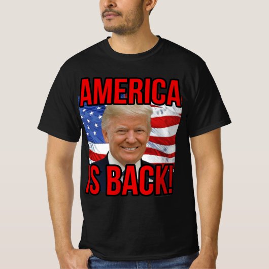 アメリカは戻るドナルド・トランプ米国国旗SOTU Tシャツ (正面)