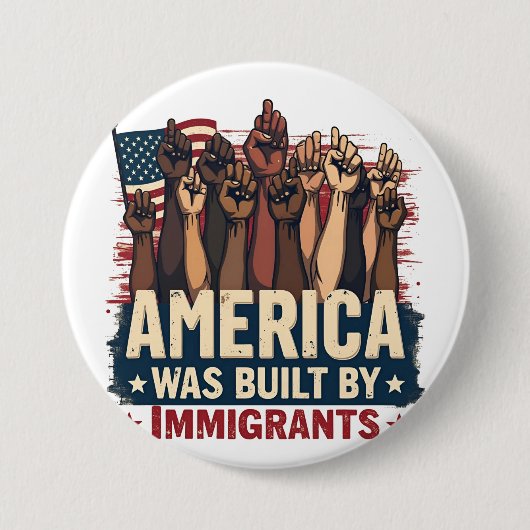 アメリカは移民のトランプ民主党によって建てられた 缶バッジ (正面)