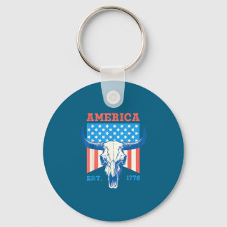 アメリカは1776年 レトロな牛の頭蓋骨フラグ 7月4日 キーホルダー