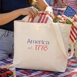 アメリカは1776 タイポグラフィー 250 周年記念 ブルー レッド ラージトートバッグ