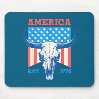 アメリカは1776 ヴィンテージ雄牛の頭蓋骨フラグ 4th of マウスパッド