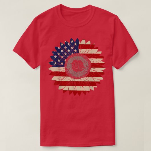 アメリカひまわりアメリカ国旗 Tシャツ (デザイン正面)